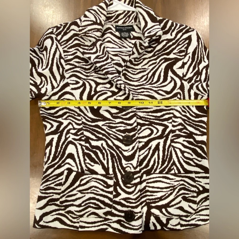 Sutton Studio Animal Print Sweater Blazer Size Petite Small
